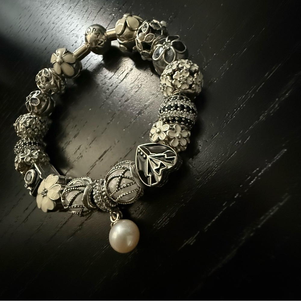 Pandora Silver and Cream Charm Bracelet - Picture 2 of 4